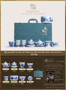mornenjoy | Bộ Trà Sứ Bát Tràng Xanh và Trắng