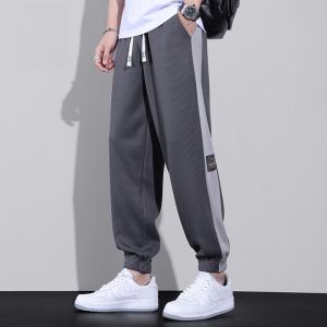 ROMON | Romon Ice Silk Mens Summer Thin Loose Cuffed Drapey Wide Leg Sporty Casual Long Trousers Youthful Vitality Style Non-ironed