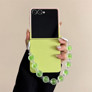 Jelly Color Beads Bracelet Phone Case for Galaxy Samsung Z Flip 8 7 FE ZFLIP 6 5 4 3 Dual Colors Frosted PC Protector Back Cover