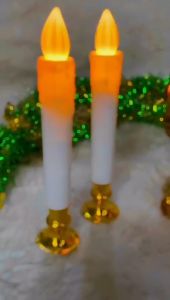 Lilin Putih Panjang LED Altar Tatakan Gold Pajangan Dekorasi Meja