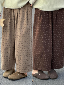 plus Size Corduroy Wide Leg Pants Mens Casual Thickened Flannel Straight Leg Trousers Autumn Winter Loose Fit Comfortable