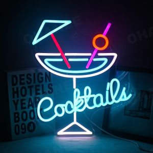 Bar Neon Light Outdoor Decorative Lamp Beer Pint Glass Cocktail Shape Light up Word Vintage Style Acrylic Material LED Source