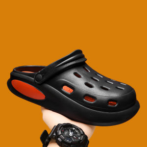 Mens Summer Outdoor Sandals Anti-Slip Thick Bottom Head Cover Half Slippers Sporty Large Size Beach Slippers Breathable EVA