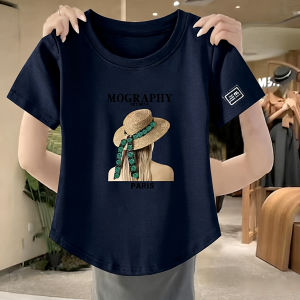 Casual Short Sleeve Womens T-shirt Versatile Basic Printed round Neck Thin Polyester Summer Top Korean Style Commute
