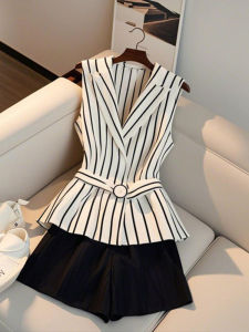 Summer Outfit Two-Piece Set: High-Waist Salt-System Design Slimming Effect Professional Style Casual Scenario General Purpose Size