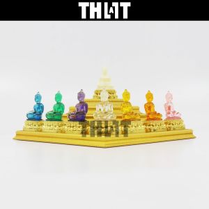 ฐานรองพระสีเหลืองทองเว้า สีเหลี่ยมจตุรัส ผ้าทองเม็ด สูง1นิ้ว Thatisall