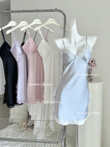 Roseberrrry Ballet เด็กผู้หญิง เซ็กซี่ น้ําแข็ง ผ้าไหม สายคล้อง ชุดนอน ความปรารถนาอันบริสุทธิ์ของผู้หญิงพร้อมแผ่นรองหน้าอก กระโปรงสั้น ชุดนอนโบว์คอ V ฤดูร้อน