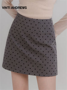 Dotted High Waist Slimming A-Line Black Skirt for Women