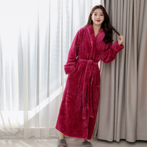 Mens Winter Thickened Extended Double-sided Fleece Robe Luxury Velvet Inner Home Clothes Nightgown Sleepwear for Men