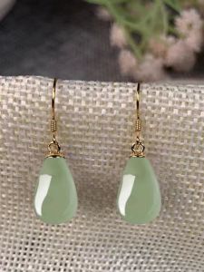 Elegant Silver Jade Drop Earrings Luxury Vintage Style Womens Fashion Jewelry  out New 2025 Love Heart Shape