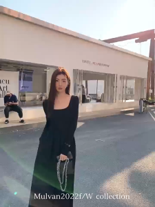 Dress Korean Style Dress Press Body Dress Pantai Wanita Dress Lengan Panjang Gaya Korea Rok Panjang A-line Pelangsing Pinggang Temperamen Kelas Atas Musim Gugur Wanita Pesta Bayar di tempat tersedia -Dress wanita