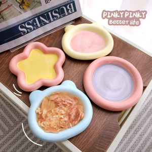 ชามกระดูกสันหลังสัตว์เลี้ยงเซรามิกขนาดใหญ่สำหรับแมว ชามกินอาหารป้องกันการตกหล่น ชามขนมสำหรับสุนัข สไตล์ INS ของ Pet Bowl จาน