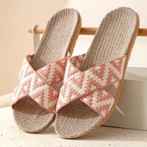 Indoor Couples Linen Slippers Anti-Slip Thick Bottom Summer Slippers Comfortable Home Shoes for Men And Women