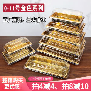 Gold Sushi Packaging Box Disposable Plate Printed Takeaway Box Japanese Plastic Salmon Sashimi Rectangular Shape Tableware