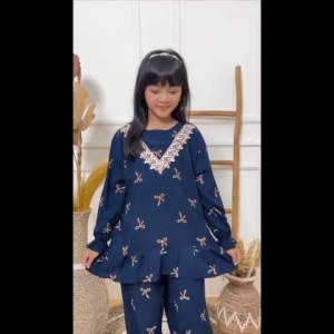 Setelan Renda Anak Perempuan 5-10 tahun Motif Pita Bahan Rayon Adem Nyaman