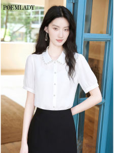 POEMLADY | Versatile Youthful Collar Short Sleeve Shirt