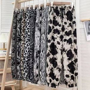 Summer 2023 High Waist Ice Silk Womens Pants Casual Lantern Pants Water-Media Print Loose Fit Trousers Nine-Tenths Length
