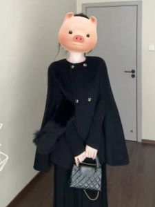 CHANGTONG | Korean Elegance Cape Style Tweed Coat Elegant Lady’s Overcoat