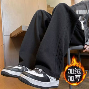 Heavyweight Drapey Fleece Lined Casual Trousers for Men Loose Fit Straight Leg Long Pants Autumn Winter Fashion Trend