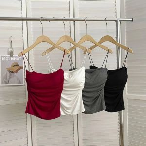 Áo Ba Lỗ Gợi Cảm Không Tay Dành Cho Nữ Với Dây Đeo Mỏng Màu Trắng Trơn Vừa Vặn Theo Phong Cách Hàn Quốc Đồ Lót Ngắn Dành Cho Thiếu Niên
