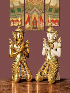 Thailand Kneeling Buddha Wood of Buddha Decoration Welcome Character Southeast Asian Decoration Style Club Beauty Salon Landing Ornament