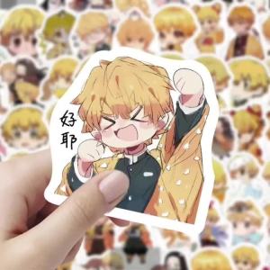 60 Pieces Agatsuma Zenitsu Q Version DIY Stickers for Demon Slayer Cartoon Anime Peripheral Handbook Decoration Posters 2026