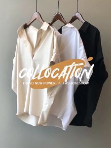 ⚡Port⚡ blouses women new style 2025 Hong Kong Style Short Sleeved Shirt Women Retro Versatile Shirt Loose Bat Sleeved Shirt