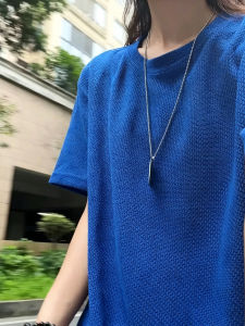 LIUBU | Breathable Mens Summer T-Shirt Blue Dragon Scale Texture Round Neck Short Sleeve