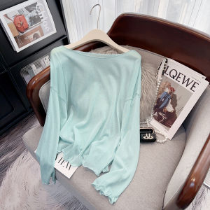 Candy Color Sun Protection Long Sleeve T-shirt Womens Summer Thin Loose and Lazy Style Pullover All-Matching Smock Age-Reducing Top Clothes