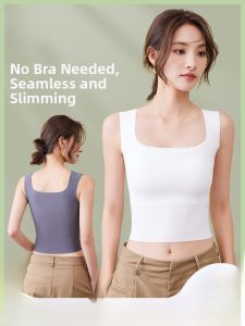 MiiOW | Cat Lady White Shoulder One-Piece Womens Vest Spring Summer Outdoor Wear Bra-Free Wide Strap Cushioned Innerwear