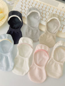 Summer Thin Pure Color Cotton Boat Socks Anti-Slip Invisible High Heel Shoes Short Socks Womens Home Comfortable Breathable