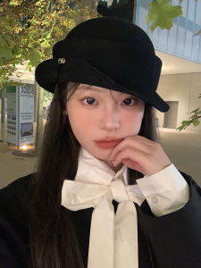 เรียบหรู หมวกเบเร่ต์ขนสัตว์บริสุทธิ์สําหรับผู้หญิง ฤดูใบไม้ผลิ ฤดูใบไม้ร่วง ฤดูหนาว ทันสมัย สไตล์ลำลอง มีชายคาสั้น