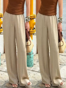 MEITESIJIAONU | Beige Tencel Linen Wide-leg Pants Female Summer New Thin Casual and Classic