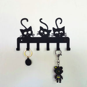 Creative Cute Cat Wall Mounted Storage Rack Decorative Key Holder Entrance Hook European Style Steel Material Living Room Decor
