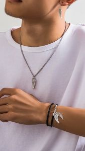 Kalung Titanium Liontin Sayap Model Aksesoris Silver Terbaru Pria & Wanita Viral Antikarat