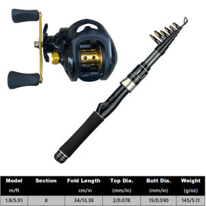 GHOTDA | 1.5-2.4m PortableTelescopic Fishing Rod Combo Super Hard Carbon Travel Pole and 7.2:1 Gear Ratio Max Drag 8KG for All Waters