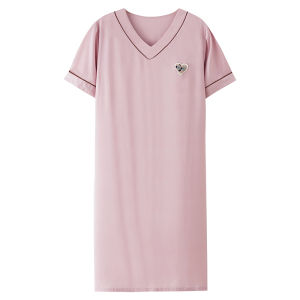 MiiOW | Cat Woman Summer Ice Silk Cool Feeling Sleep Dress Loose Sweet Short Sleeve Sleepwear Plus Size Thin Home Clothes