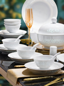 JINGDITAOCI | Glazed White Porcelain Elegant Dinnerware Set