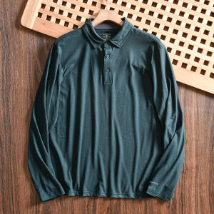 Autumn Winter Mens Business Casual Pure Color Long Sleeve Soft Skin-friendly Polo Shirt Moisture Wicking Breathable Golf Series