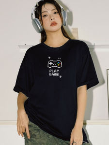 Áo Thun Nữ Tay Ngắn Cotton Màu Đen Thiết Kế Đơn Giản Mùa Hè 2025 Phong Cách Mới Tay Lửng Cổ Tròn Dáng Rộng Đa Năng