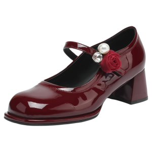 Josiny | Vintage French Red Bridal Shoes Coarse Heels