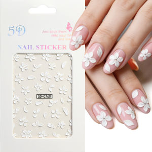1Pcs 5D Embossed White Flower Nail Art Sticker Elegant Carved Petals Nail Decals Spring Florals Self-Adhesive Manicure Sliders 1