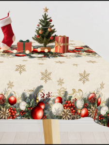 130*220cm Retro Plastic Christmas Table Cloth Christmas Wreath Bell Pattern Thin Table Cover Home Decor for Dining Table Xmas 2026 Decor Party Decoration
