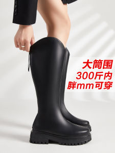 plus Size Womens Autumn Winter Wide Calf High Boots V-Notch Long Boots Fashionable Waterproof Rubber Sole round Toe Boots