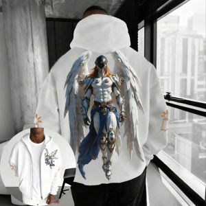 Bandai | Digimon Adventure Zipper Hoodie 2025 Mens Autumn/Winter New Angemon Anime Printed Harajuku Plus Size Casual Loose Sweater Top