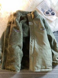 Cotton-Padded Coat Mens Cotton Clothing Cotton-Padded Jacket Parka Loose Plus Size Imitation Lamb Wool Fleece-lined Thickened Both Sides Wear Jacket Trendy Winter