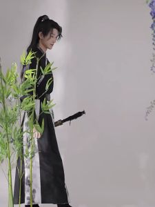 8、Hanfu Mens Chinese Style Ancient Style Martial Arts Swordsman Mens S-3XL Large Master Ancient Clothes Black Dominant