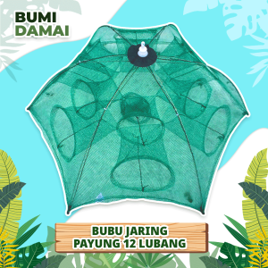 Bumi Damai Perangkap Bubu Payung 12 Lubang Alat Jaring Pancing Jala Ikan Udang Kepiting Lele Lobster Sungai Laut Danau Fish Trap Net