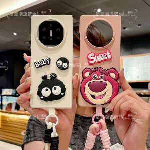 Cartoon Skin Feel Shell for Huawei MateX6 Phone Case Strawberry Bear Woven Hand Rope Collectible Edition Matte Protection Cover