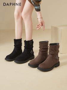 Daphne Brown Western Style Short Boots Womens Martin Boots Travel Casual Fashion Booties Ankle High Plain Color Slip-On Boots